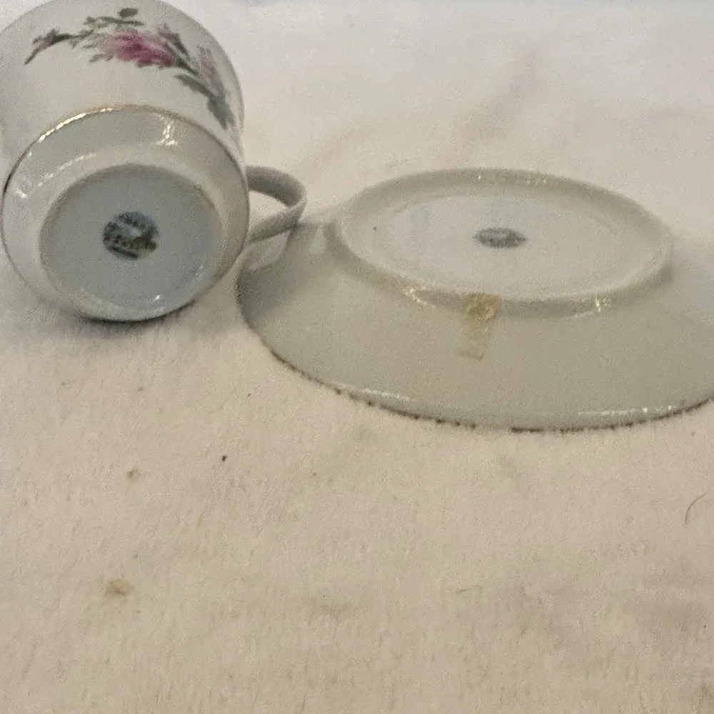 Vintage Made in China Pagoda Mark Roses Coffee Tea CUP & SAUCER‎